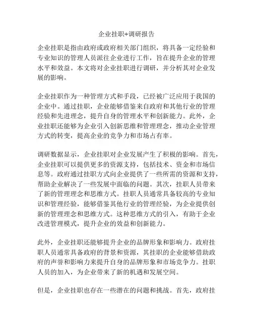 企业挂职+调研报告