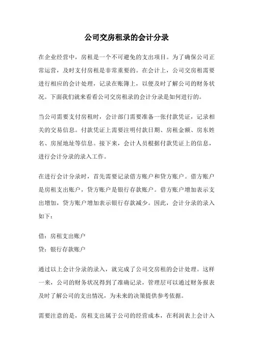 公司交房租录的会计分录