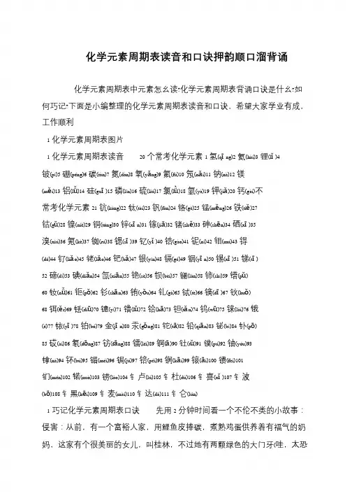 化学元素周期表读音和口诀押韵顺口溜背诵