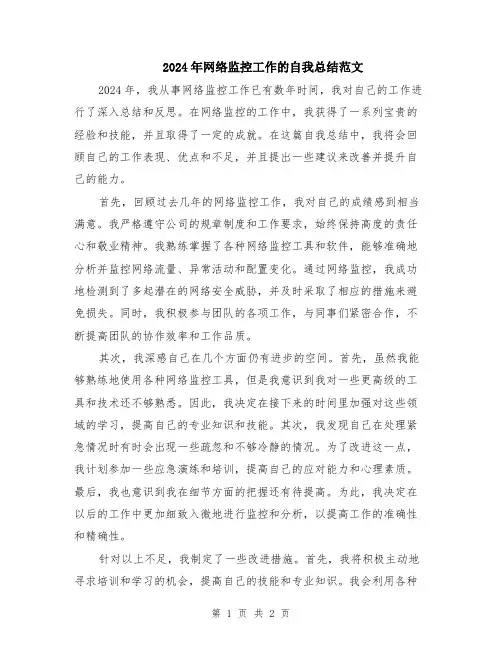 2024年网络监控工作的自我总结范文