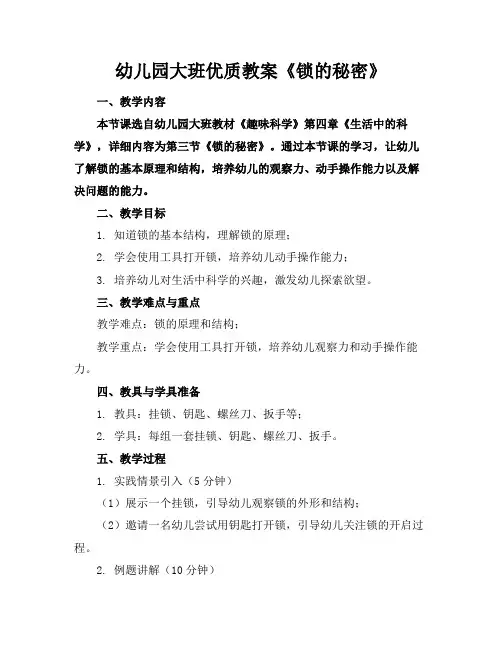 幼儿园大班优质教案《锁的秘密》