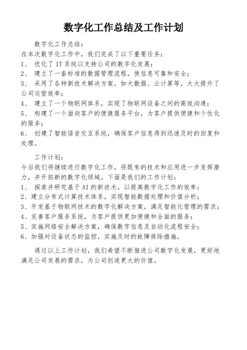 数字化工作总结及工作计划