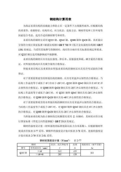 钢结构承载计算公式