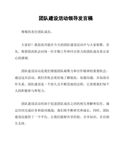 团队建设活动领导发言稿