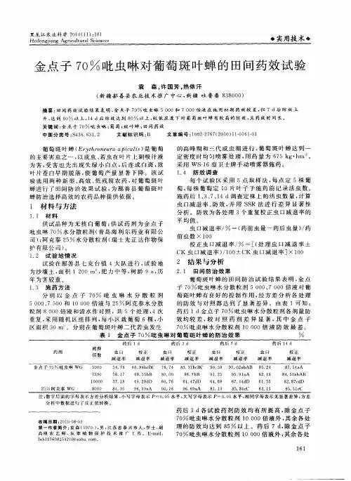 金点子70%吡虫啉对葡萄斑叶蝉的田间药效试验