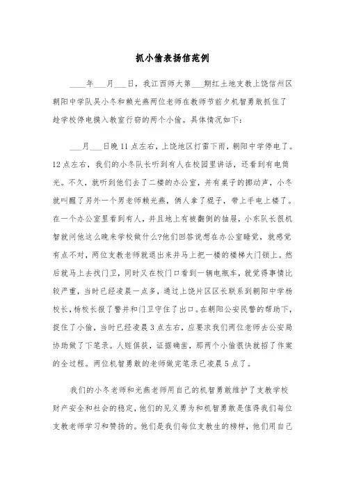 抓小偷表扬信范例（三篇）