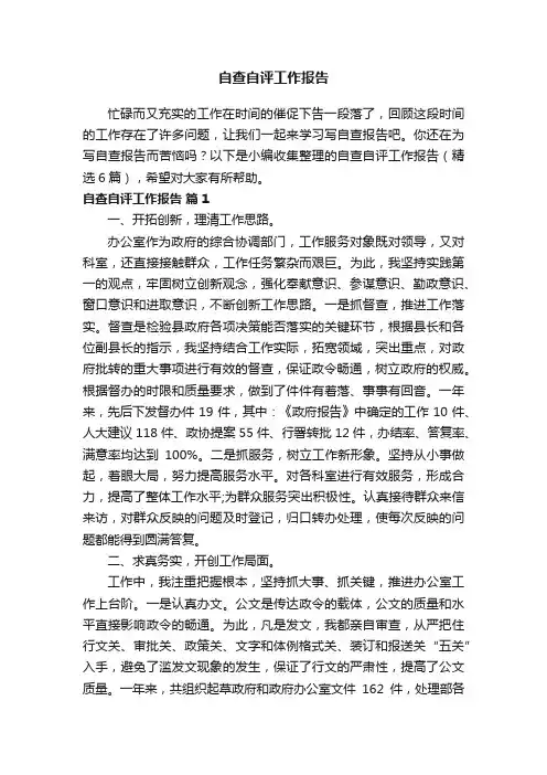 自查自评工作报告（精选6篇）