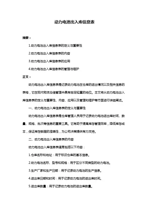 动力电池出入库信息表