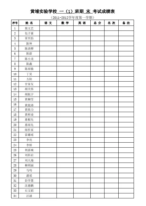 中小学语数英考试成绩表(空表)