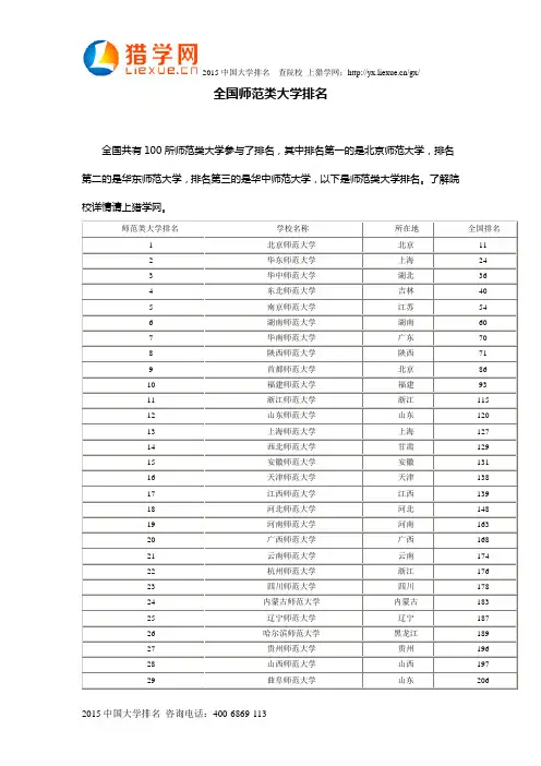 全国师范类大学排名