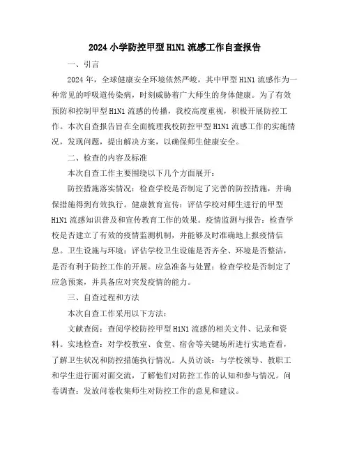 2024小学防控甲型H1N1流感工作自查报告