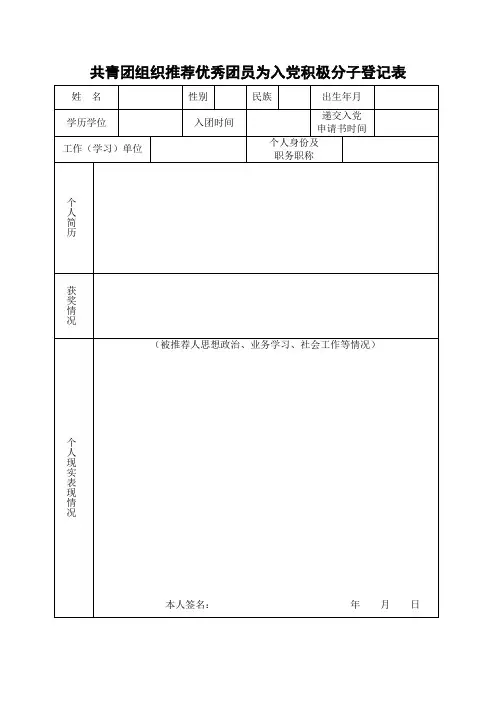 1.共青团组织推荐优秀团员为入党积极分子登记表