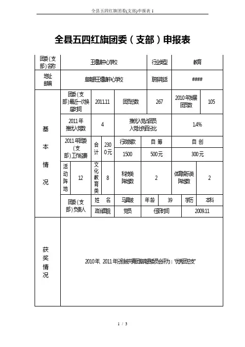 全县五四红旗团委(支部)申报表1