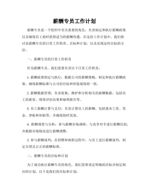 薪酬专员工作计划