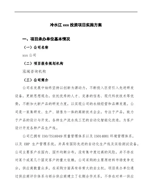 冷水江企业投资项目实施方案