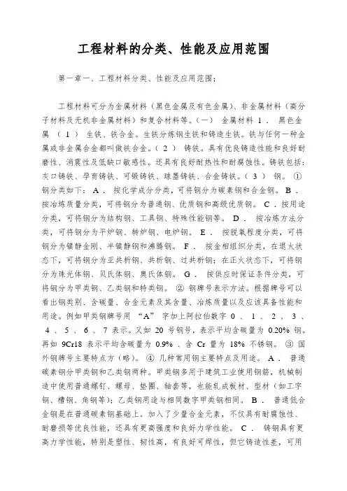 工程材料的分类、性能及应用范围