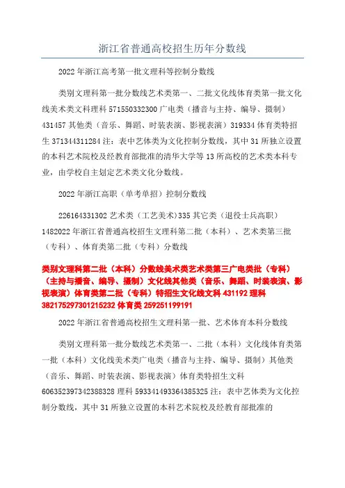 浙江省普通高校招生历年分数线