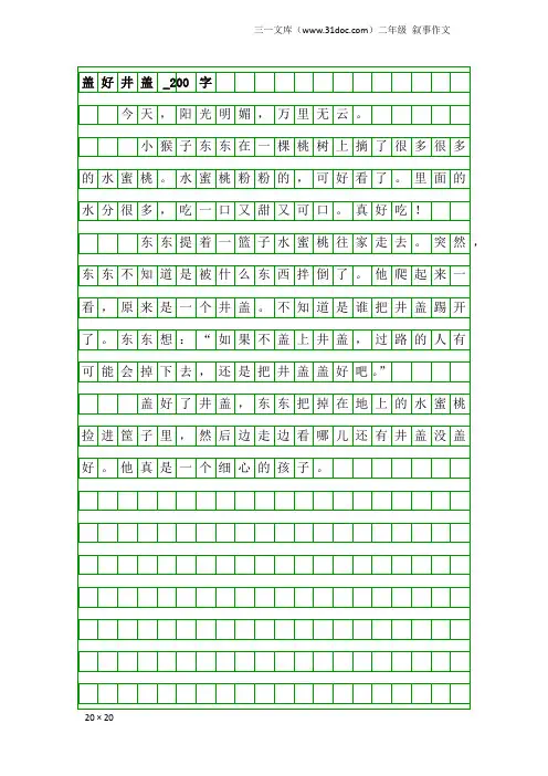 二年级叙事作文：盖好井盖_200字