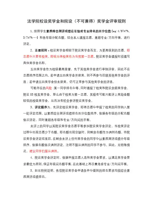 法学院校设奖学金和院设(不可兼得)奖学金评审规则【模板】