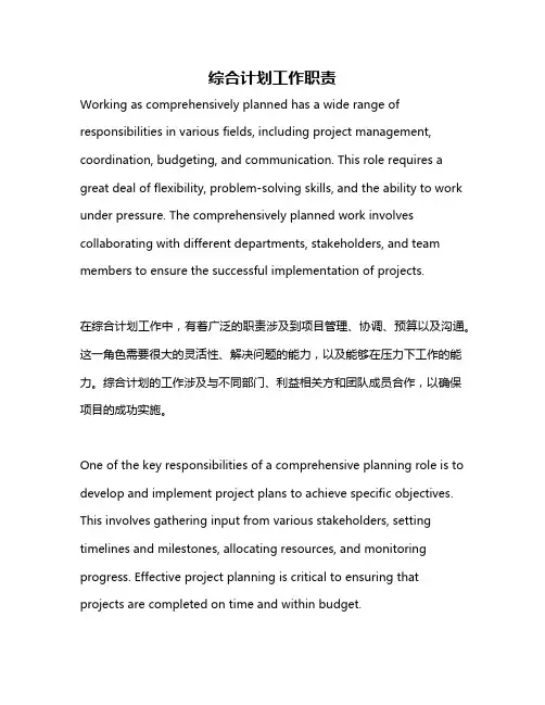 综合计划工作职责