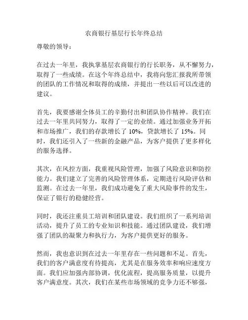 农商银行基层行长年终总结