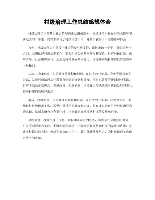 村级治理工作总结感想体会