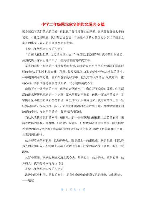 小学二年级思念家乡的作文精选6篇