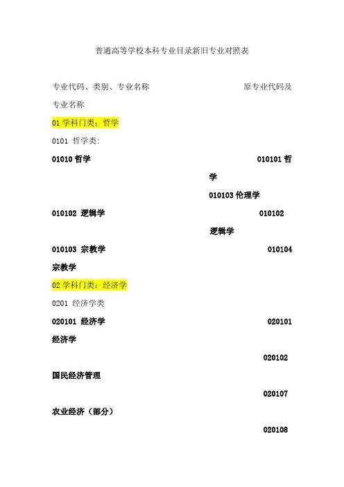 普通高等学校本科专业目录新旧专业对照表