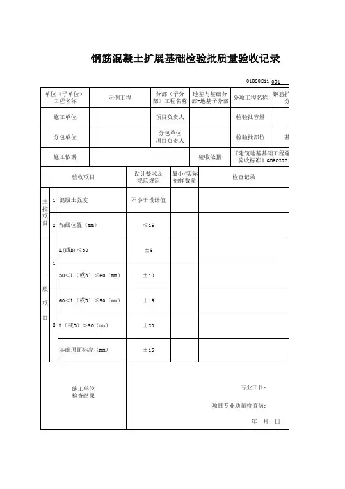 【钢筋混凝土扩展基础】01020211_钢筋混凝土扩展基础检验批质量验收记录