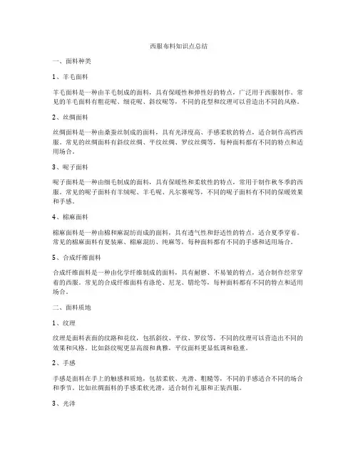 西服布料知识点总结