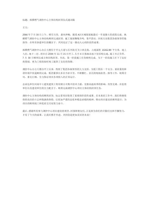项目封顶仪式通讯稿标题