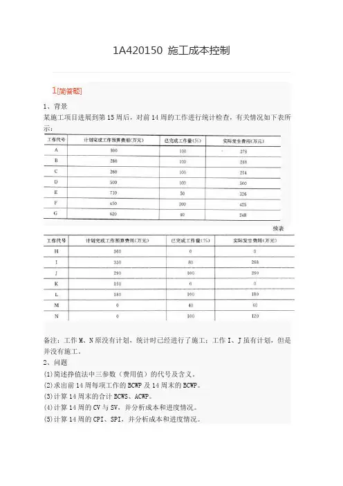 1A420150 施工成本控制