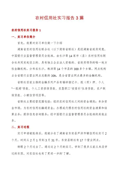 农村信用社实习报告3篇