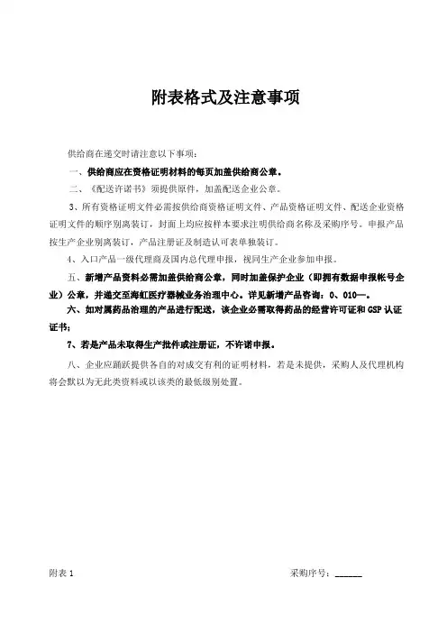 附表格式和注意事项