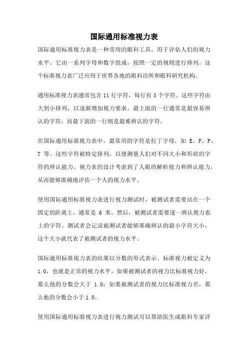 国际通用标准视力表