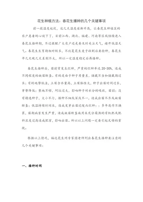 花生种植方法：春花生播种的几个关键事项