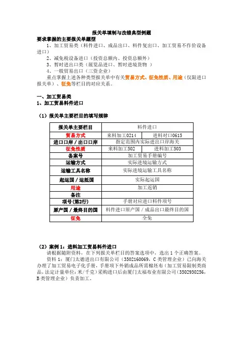 报关单填制与改错典型例题 2