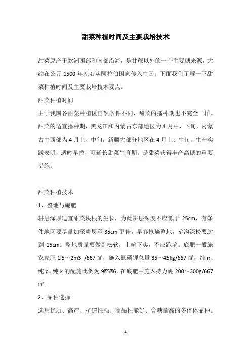 甜菜种植时间及主要栽培技术