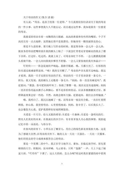 精选关于母亲的作文(集合15篇)