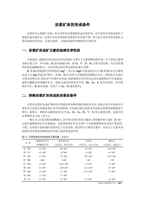 岩浆矿床的形成条件