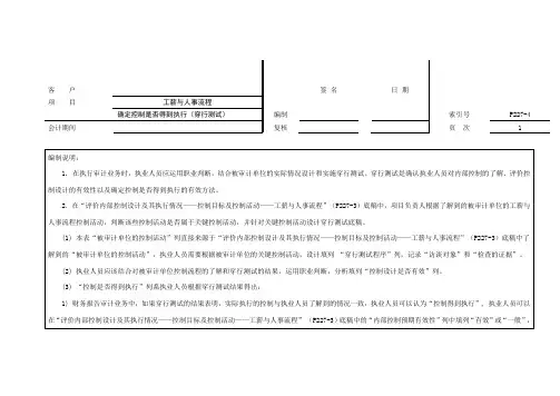 审计工作底稿之确定控制是否得到执行(穿行测试)-工薪与人事流程