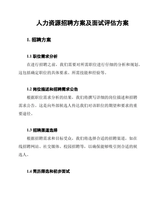 人力资源招聘方案及面试评估方案