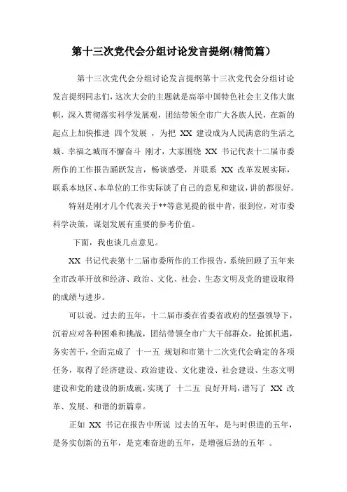 第十三次党代会分组讨论发言提纲(精简篇)
