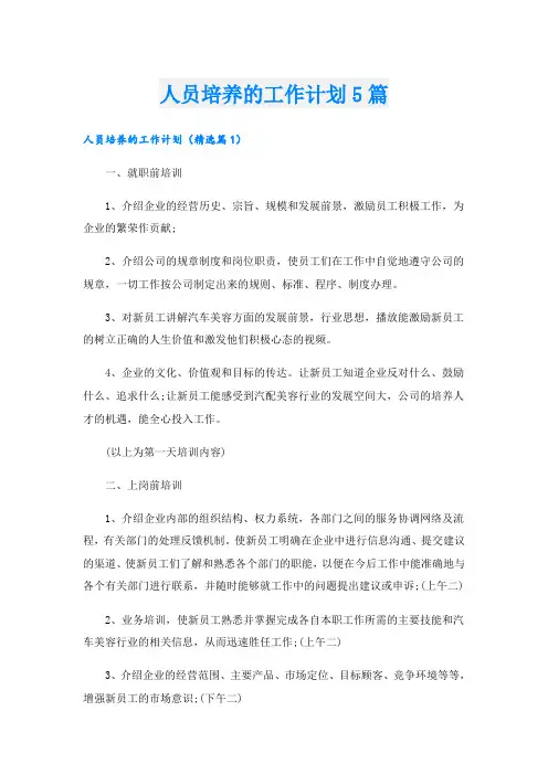 人员培养的工作计划5篇