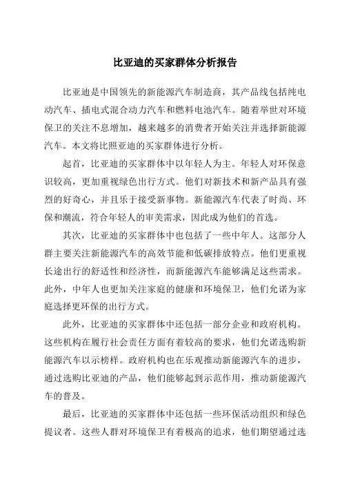 比亚迪的买家群体分析报告