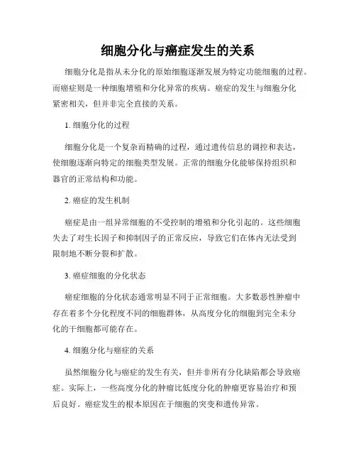 细胞分化与癌症发生的关系