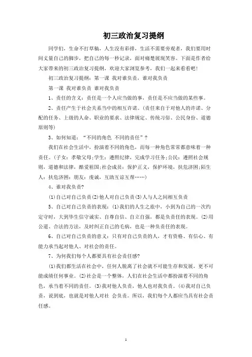 初三政治复习提纲