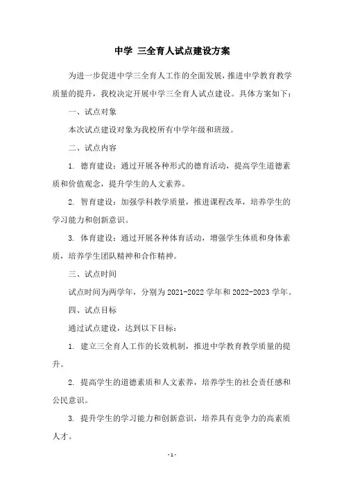 中学 三全育人试点建设方案