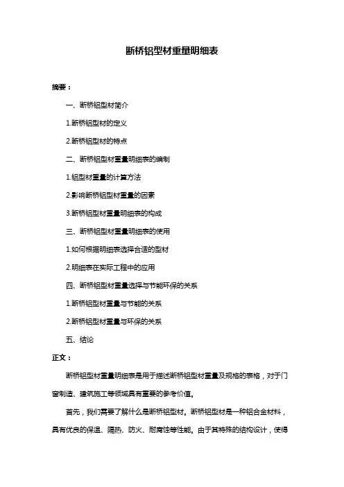 断桥铝型材重量明细表