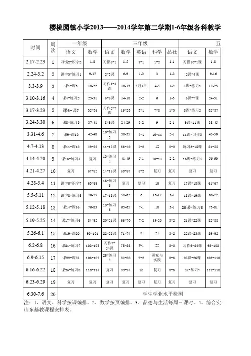 2013-2014第二学期进度表